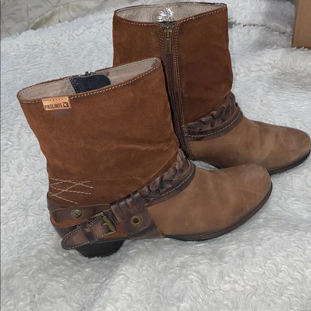 Pikolinos Women’s Brown Mid Calf Ankle Suede Leather Boots Buckles US 8-8.5 (39) - Picture 2 of 13